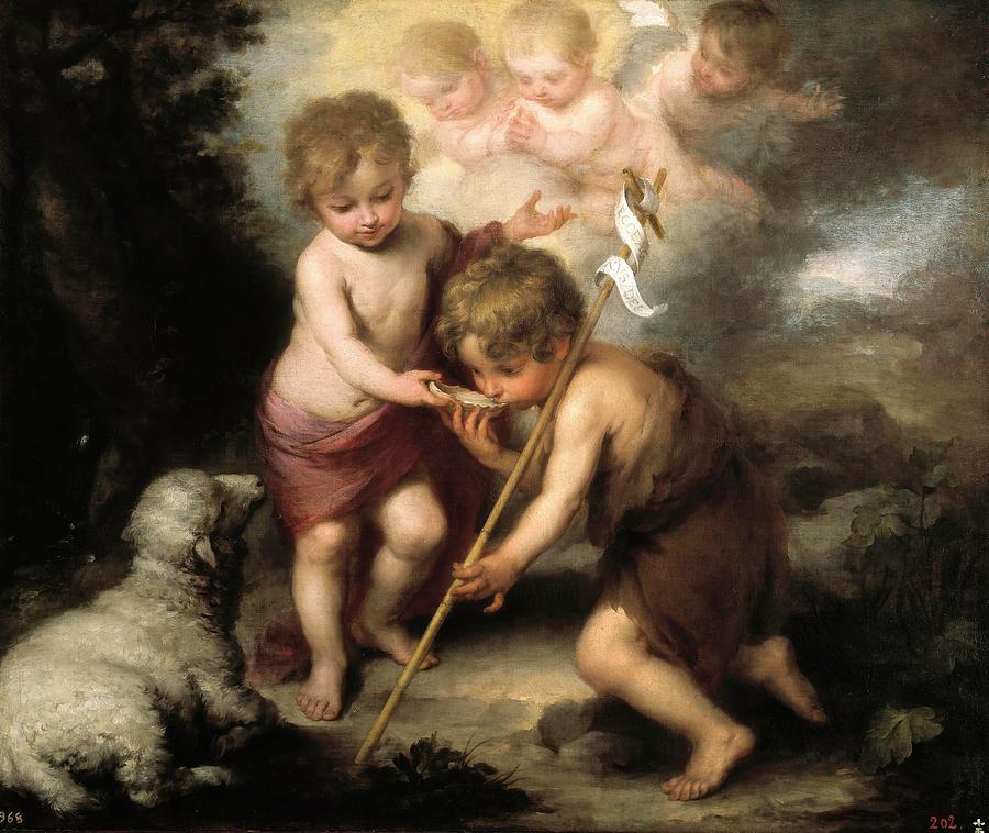 Bartolome Esteban Murillo / The Holy Children with a Shell, 1670-1675, Spanish School. Painting by Bartolome Esteban Murillo -1611-1682-