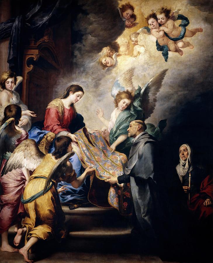 Bartolome Esteban Murillo The Virgin Descending to Award Saint Ildefons, ca.1655, Spanish School. Painting by Bartolome Esteban Murillo -1611-1682-