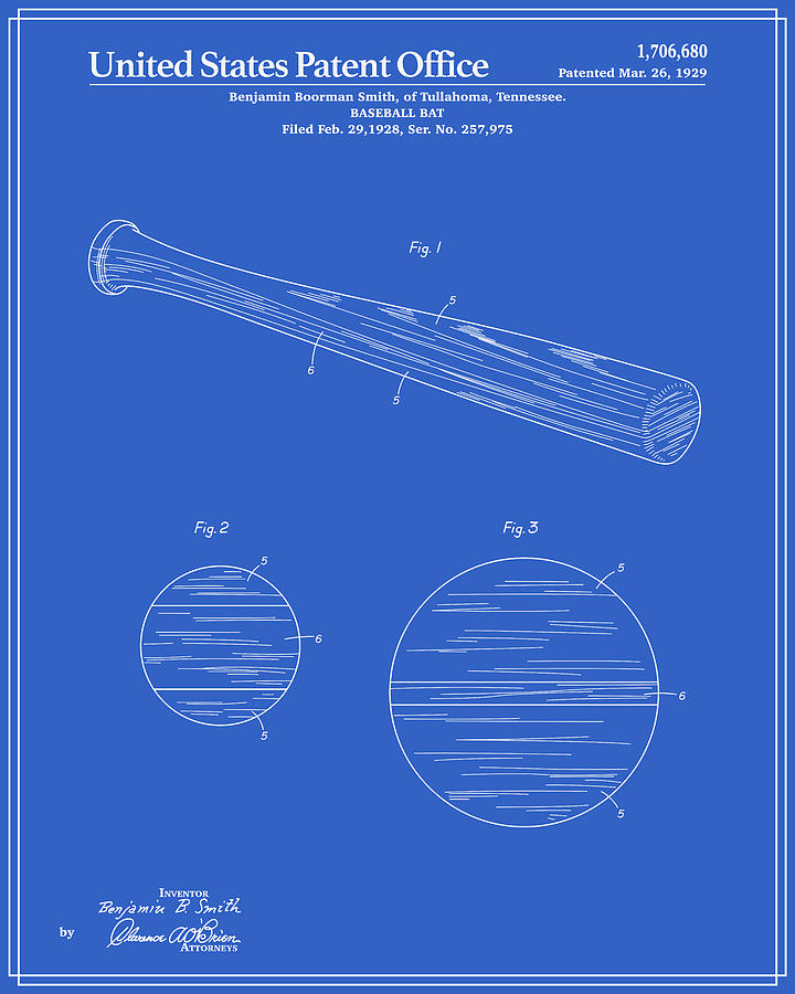 Baseball Bat Patent Blueprint Digital Art by Finlay McNevin Pixels