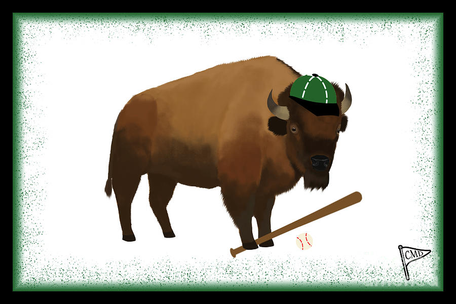 Baseball Bison Green Digital Art By College Mascot Designs