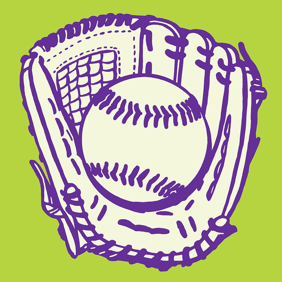 Baseball Drawing - Baseball Glove and Baseball by CSA Images