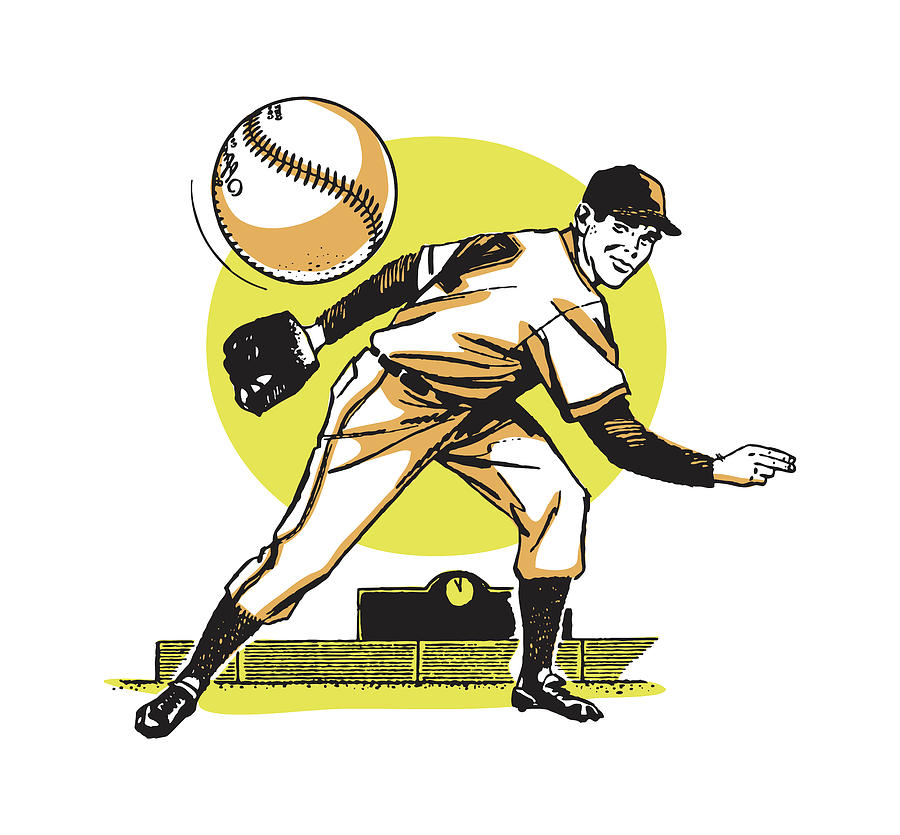 Baseball Drawing - Baseball Pitcher and Ball in Air by CSA Images