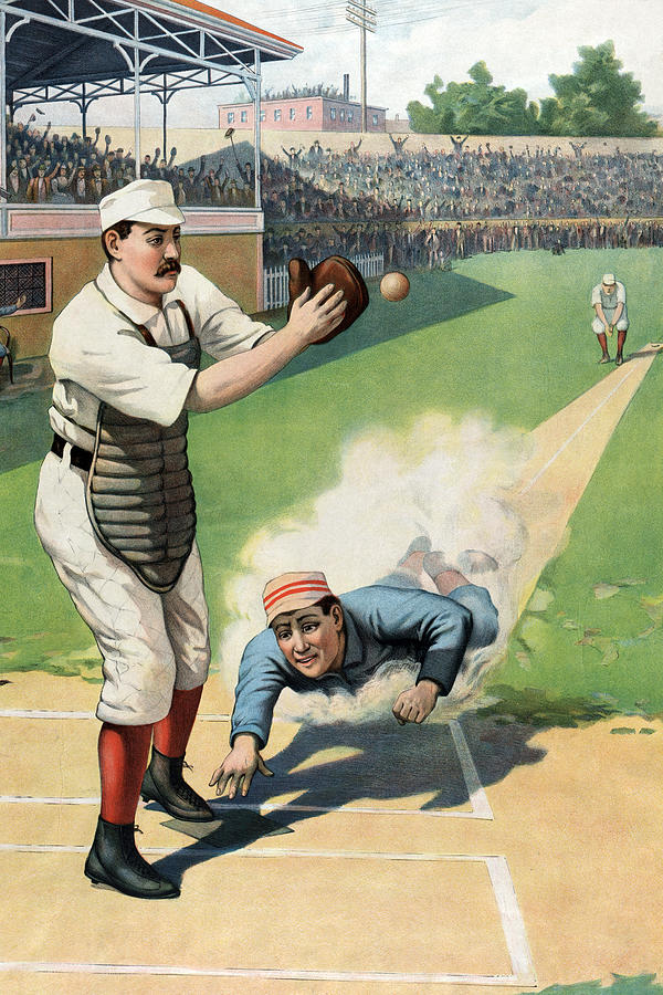 Baseball Play at the Plate Painting by Strobridge