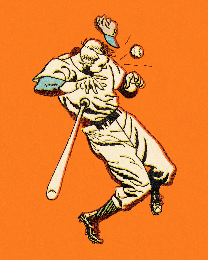 Baseball Drawing - Baseball Player Being Hit With Baseball by CSA Images