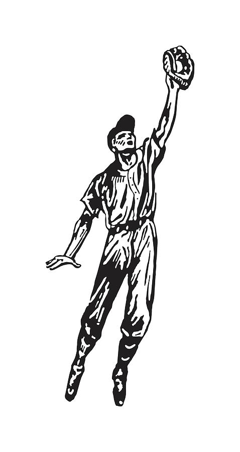 Baseball Player in Outfield Ready to Catch Drawing by CSA Images - Pixels