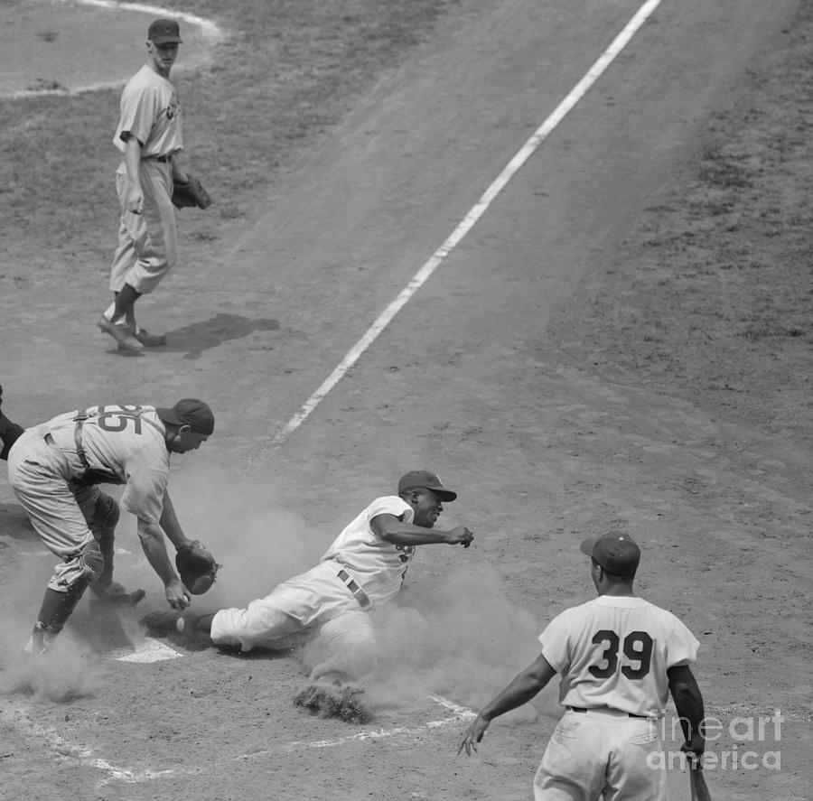 Baseball Player Jackie Robinson Sliding Photograph by Bettmann
