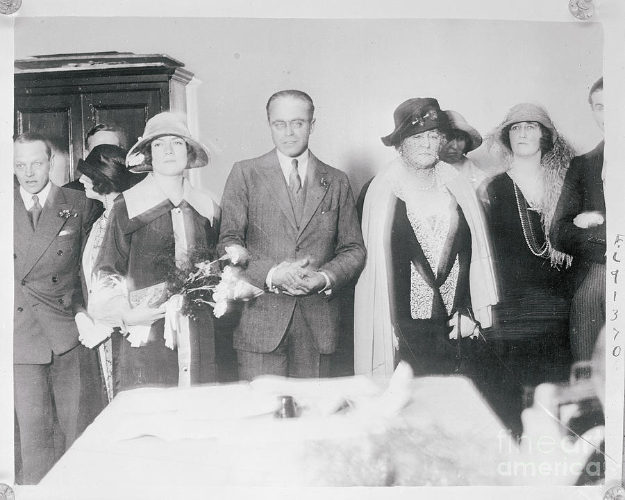 Basil Dean And Bride Posing by Bettmann