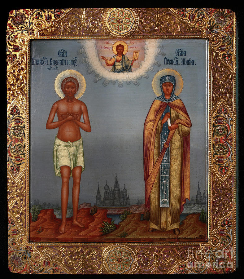 Basil The Blessed And Saint Mary Drawing by Heritage Images