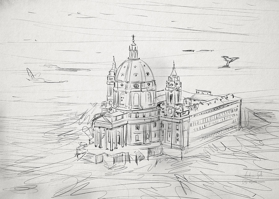 Basilica di Superga pencil Drawing by Andrea Gatti