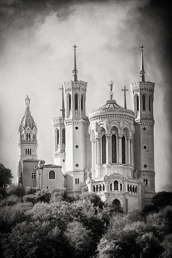 Romanesque Photograph - Basilica of Notre Dame de Fourviere Lyon France Black and White by Carol Japp