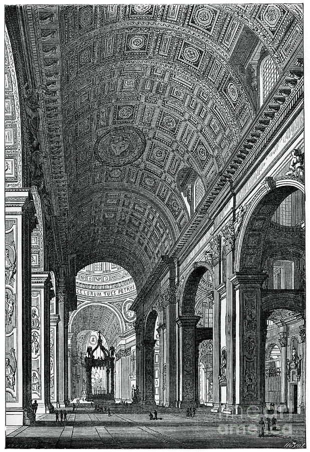Basilica Of St Peters, Rome, 1870 Drawing by Print Collector