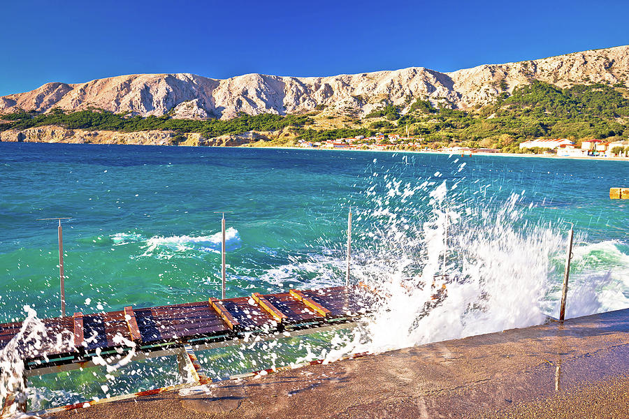 Baska. Island of Krk with waves breaking on coast in town of Bas Photograph by Brch Photography