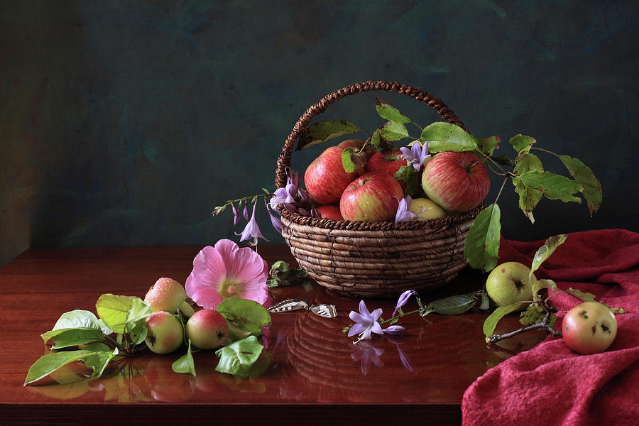 Basket Of Apples And Blue Flowers Photograph by Panga Natalie Ukraine Basket Of Apples And Blue Flowers Photograph by Panga Natalie Ukraine