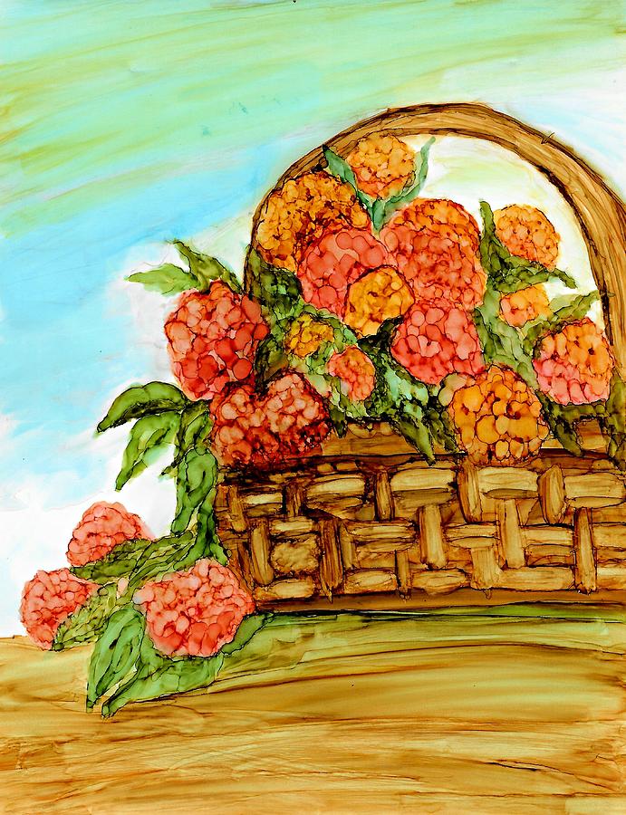 Basket of Hydrangeas Painting by Linda Stanton