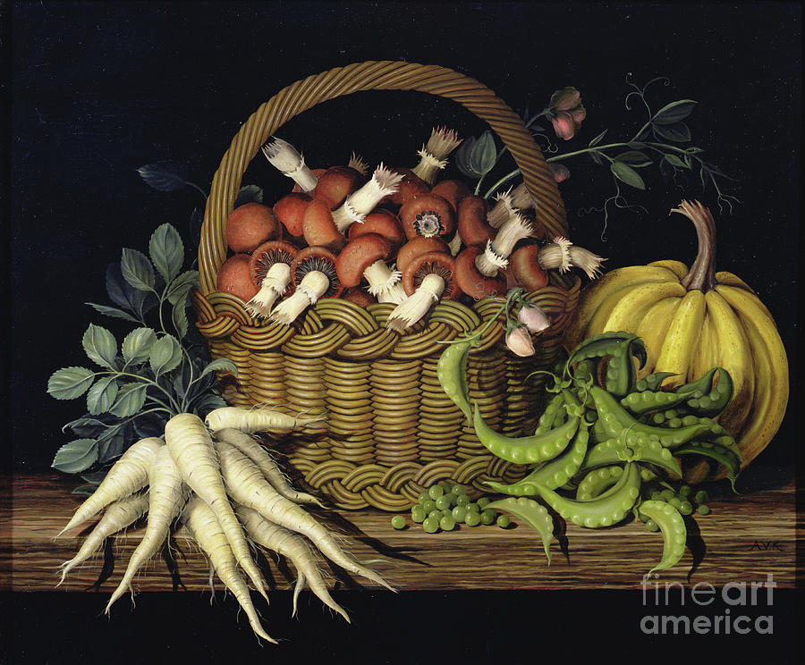 Vegetable Painting - Basket Of Mushrooms by Amelia Kleiser