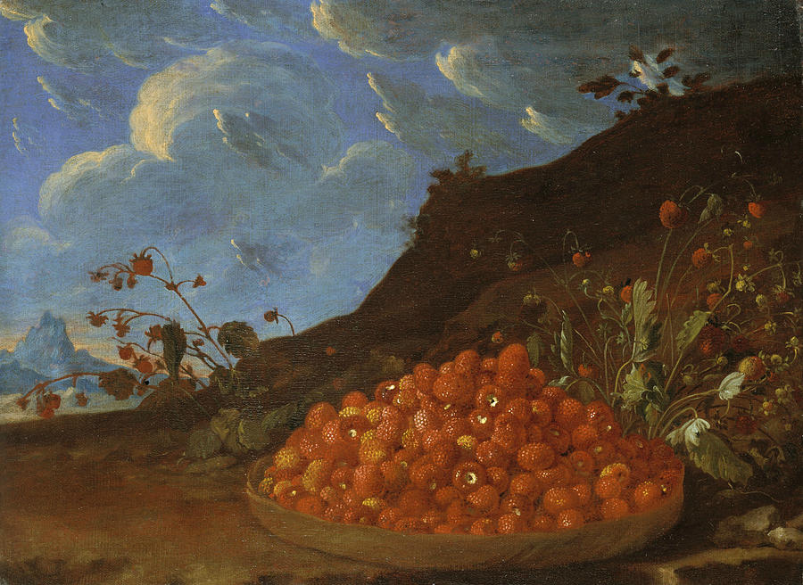 Basket of Wild Strawberries in a Landscape Painting by Luis Melendez