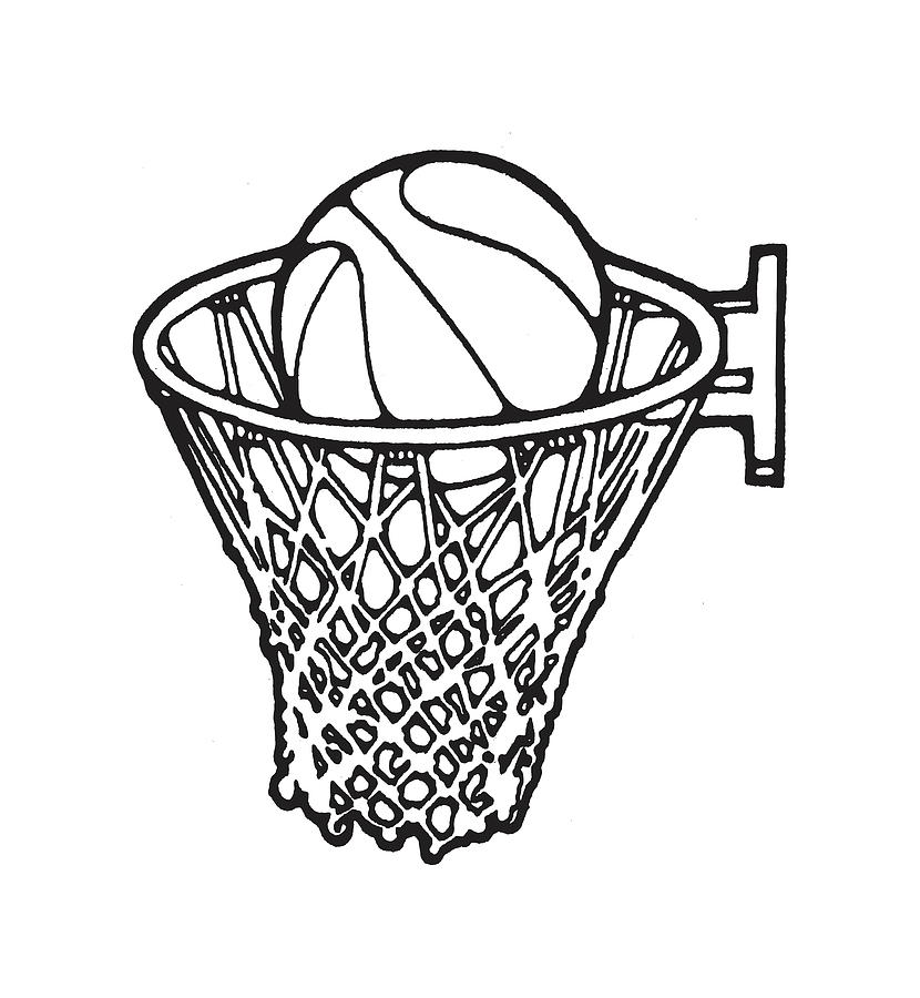 basketball hoop with basketball drawing