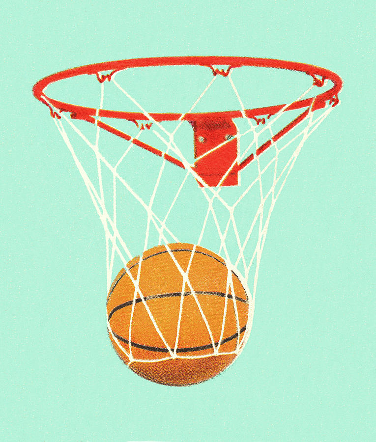 Basketball Drawing - Basketball in a Basketball Hoop by CSA Images