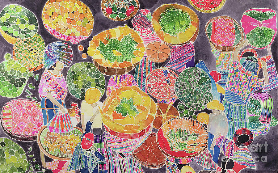Baskets At Market Painting by Hilary Simon