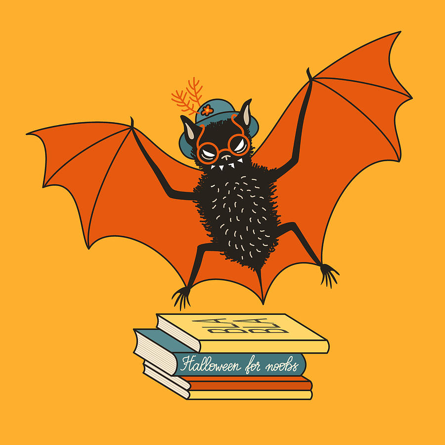 Halloween Digital Art - Bat Granny Librarian Book Lover  by Boriana Giormova