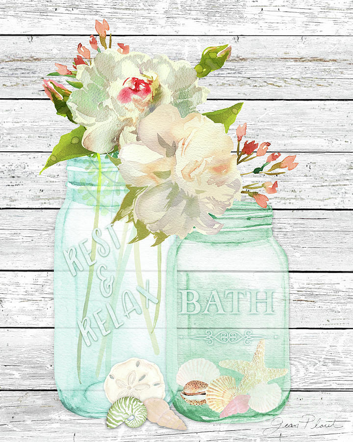 Bath Time Mason Jars D Mixed Media by Jean Plout