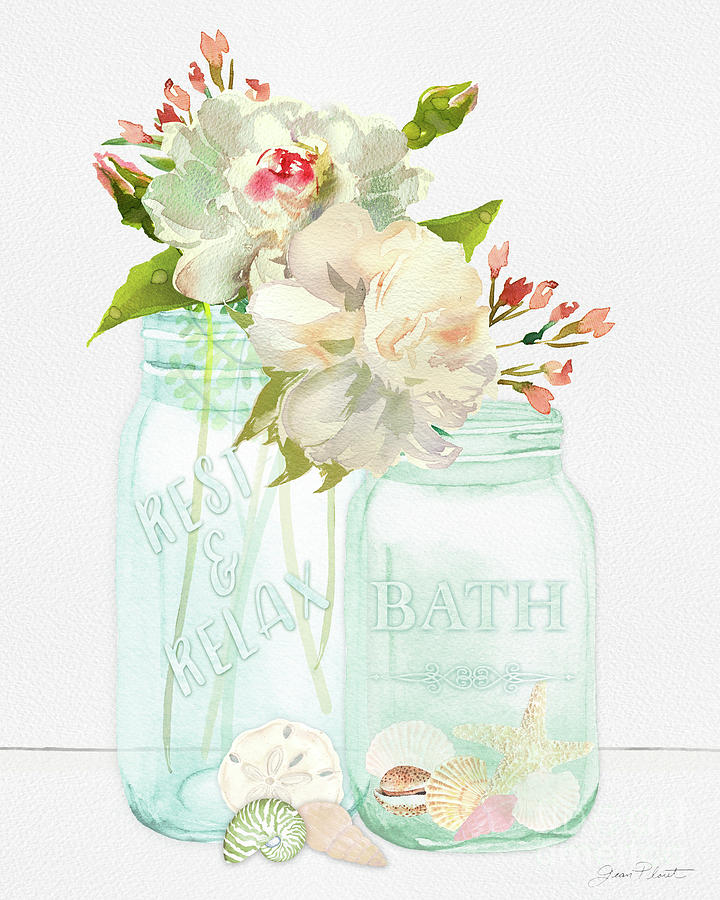 Shell Painting - Bath Time Mason Jars  by Jean Plout