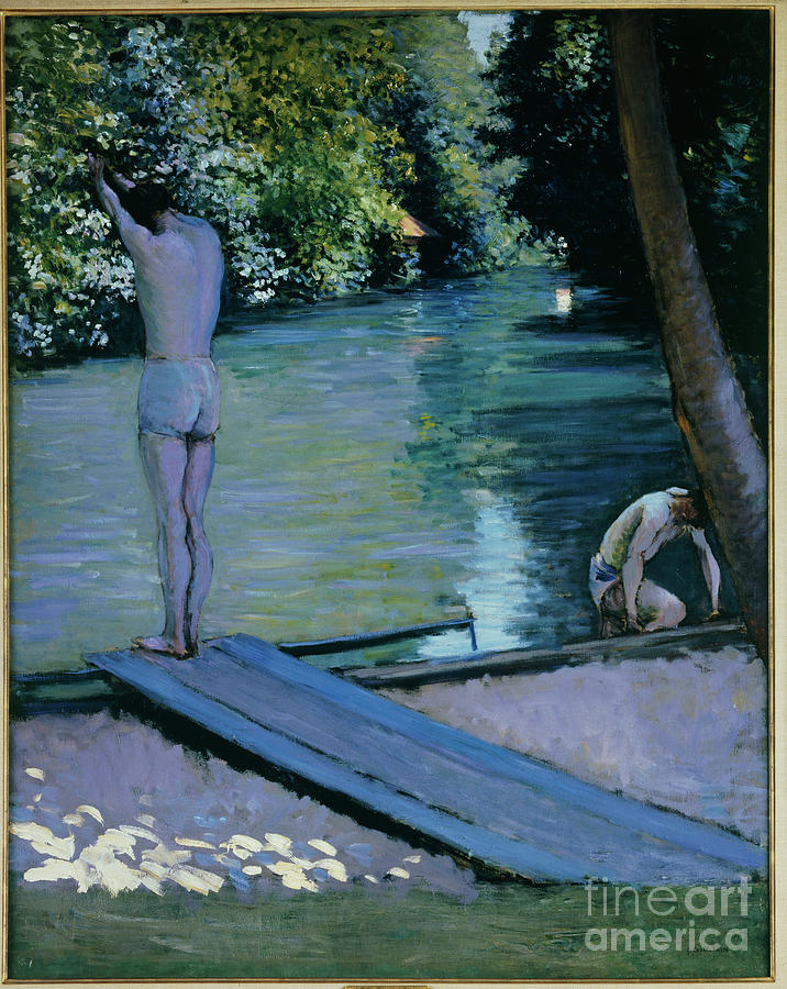 Bather About To Plunge Into The River Lyerres Painting by Gustave Caillebotte