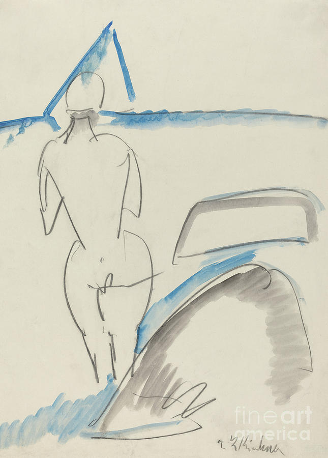 Bather on the Beach Drawing by Ernst Ludwig Kirchner