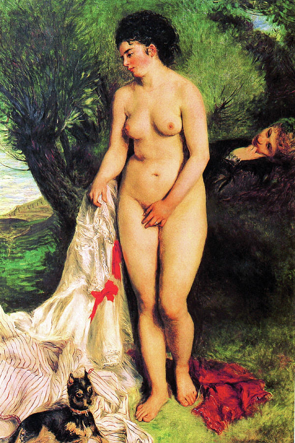 Bather with a Terrier Painting by Pierre-August Renoir