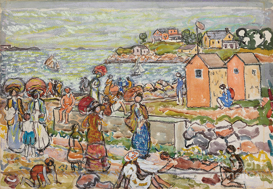 Bathers And Strollers, C.1919 Painting by Maurice Prendergast