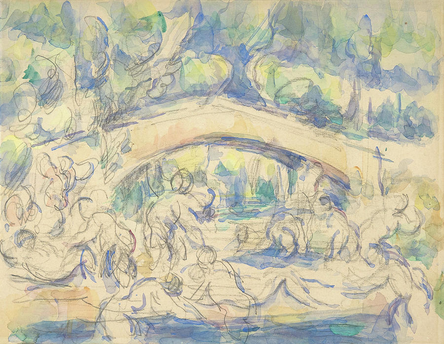 Bathers by a Bridge -recto-, Study after Houdons Ecorche -verso-. Painting by Paul Cezanne