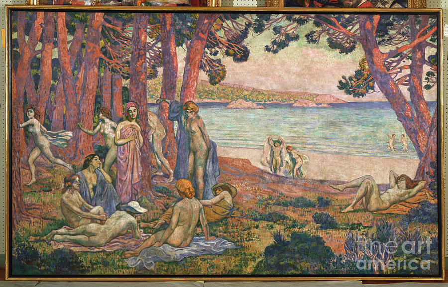 Bathers By The Sea, 1907-08 Painting by Theo Van Rysselberghe