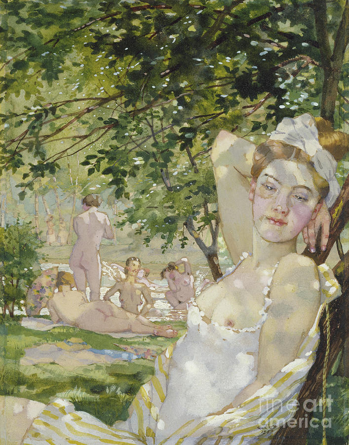 Bathers In The Sun, 1930 Watercolor Painting by Konstantin Andreevic Somov