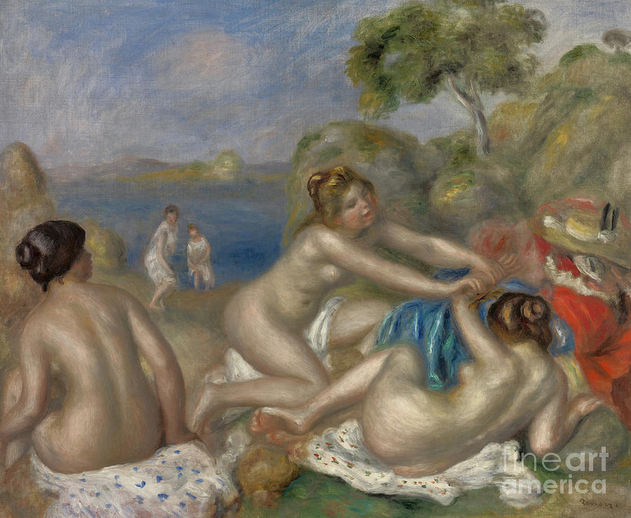 Bathers Playing with a Crab, circa 1897  Painting by Pierre Auguste Renoir