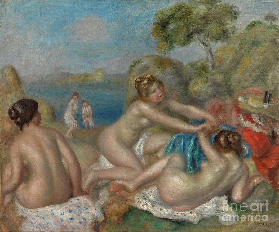 Bathers Playing With A Crab Drawing by Heritage Images