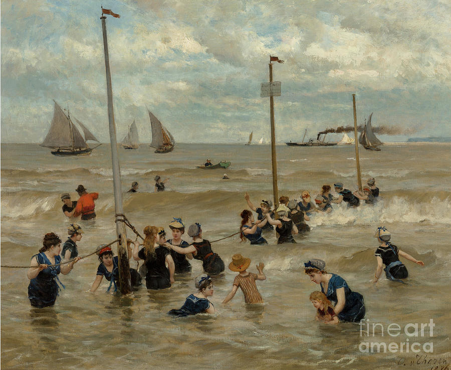 Bathing By The Sea Drawing by Heritage Images