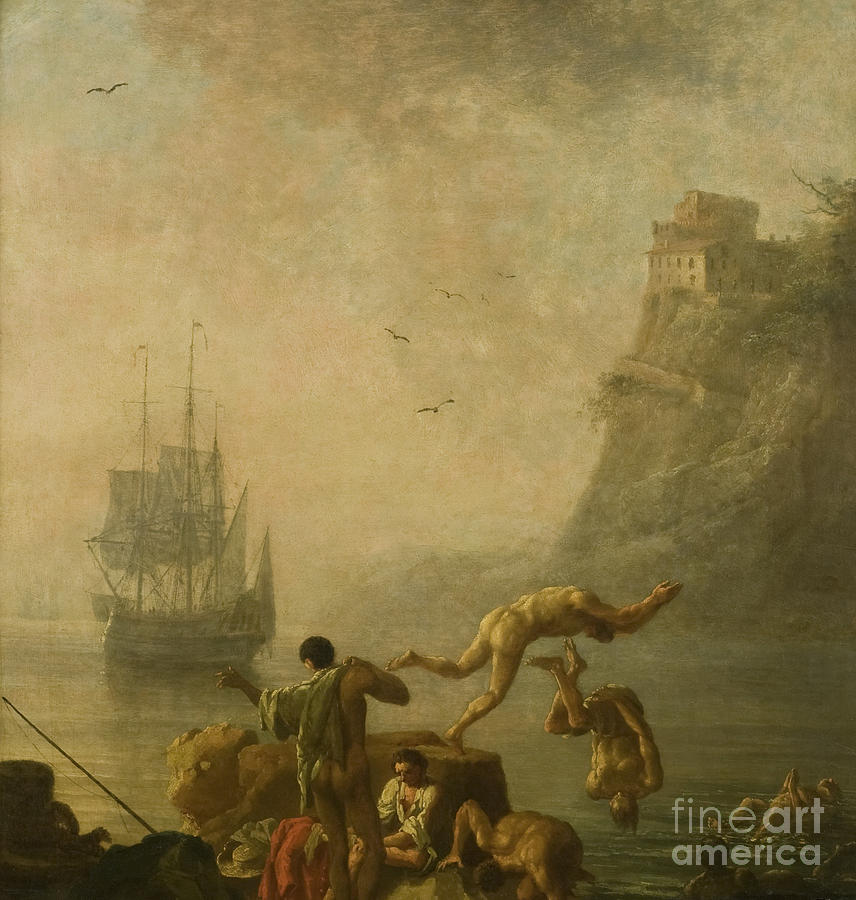 Pierre Jacques Volaire Painting - Bathing Men by Pierre Jacques Volaire