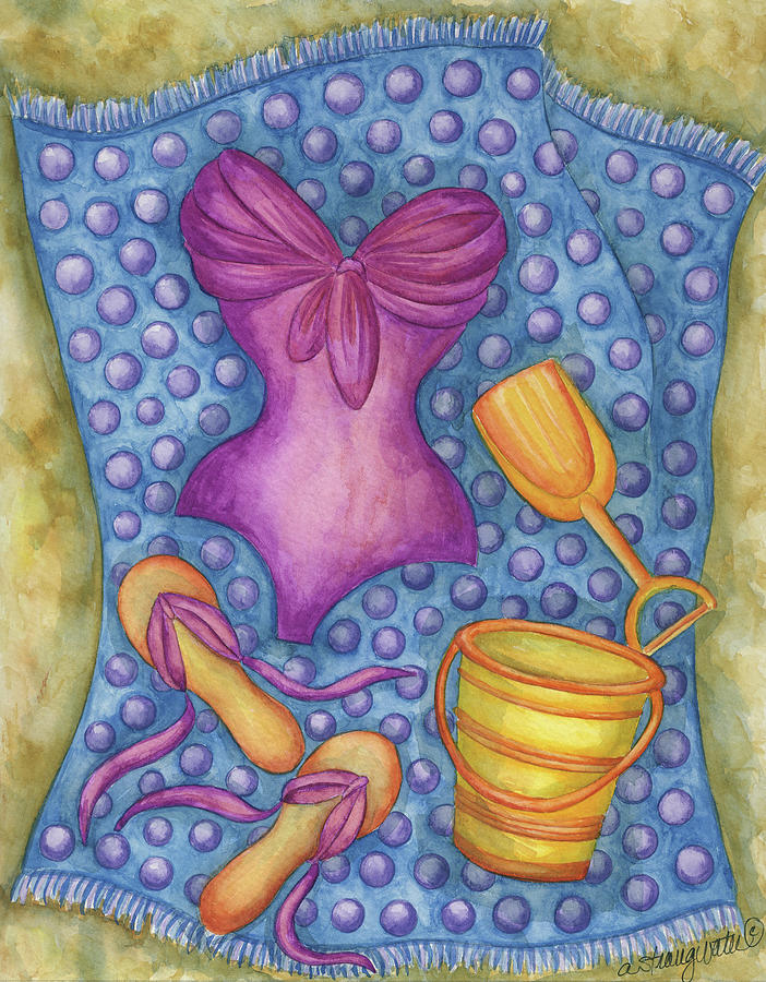 Summer Painting - Bathing Suit With Sand Pail by Andrea Strongwater