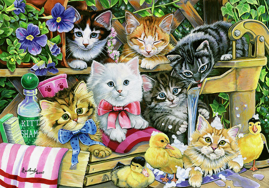 Bathtime Kittens Painting by Jenny Newland - Pixels