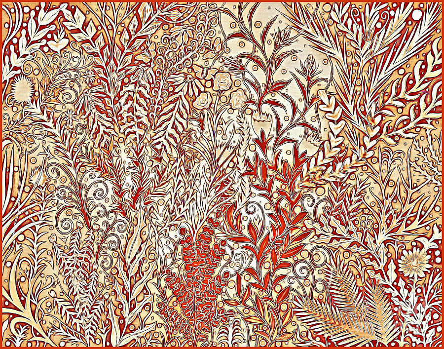 Batik Garden Jungle in Orange and Red Mixed Media by Lise Winne