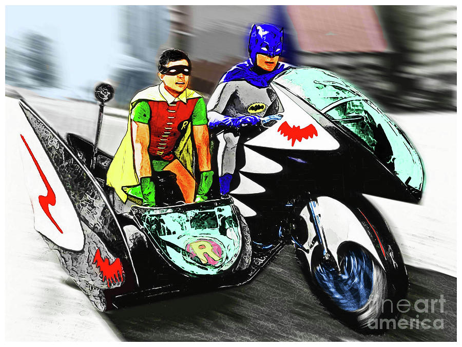 Batman and Robin cycling through downtown Digital Art by David Caldevilla
