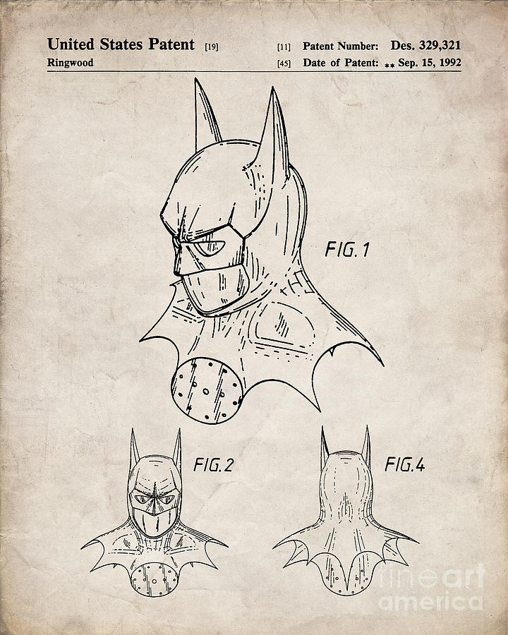 Batman Cowl Patent, Batman Mask Art - Antique Vintage Digital Art by Patent  Press - Fine Art America