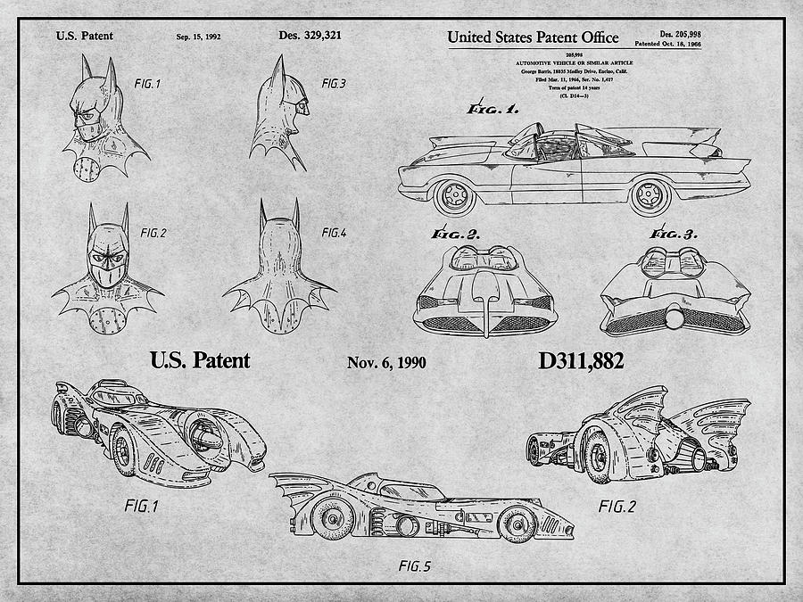 Batman Gray Patent Print Set Drawing by Greg Edwards