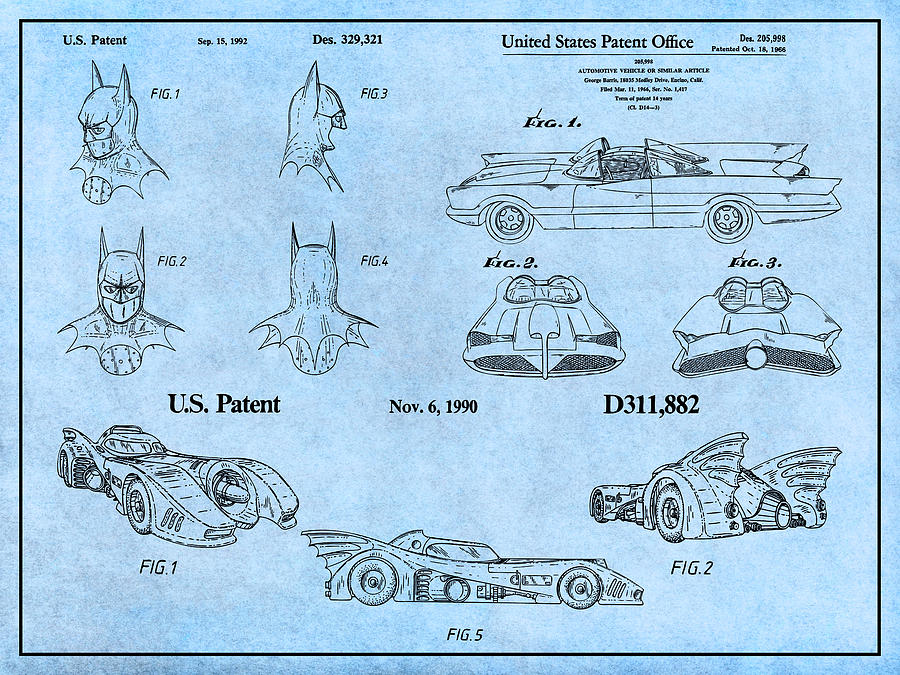 Batman Light Blue Patent Print Set  Drawing by Greg Edwards