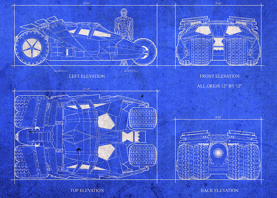 Batman Tumbler Batmobile Blueprints Mixed Media by Design Turnpike - Pixels