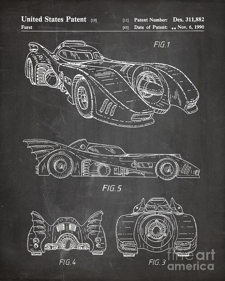 Batmobile Patent, Batman Batmobile Art - Chalkboard Digital Art by ...