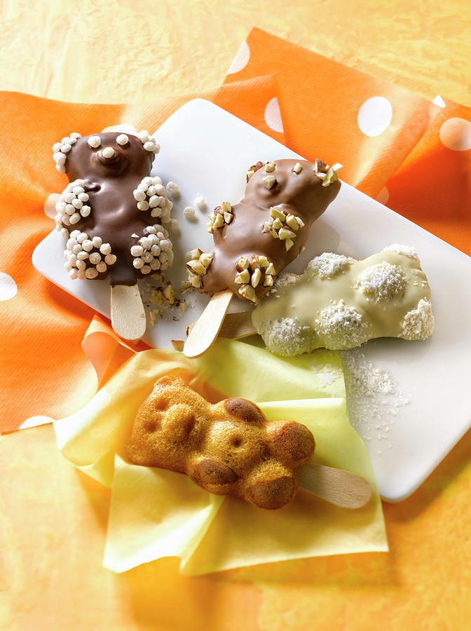Candy Photograph - Batonnets Doursons Aux Trois Chocolats Three Chocolate Bear-shaped Lollipops by Studio - Photocuisine
