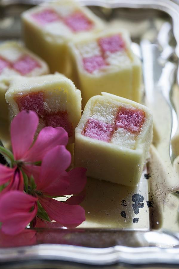 Battenberg Cake On A Silver Tray close-up Photograph by Nicole Godt