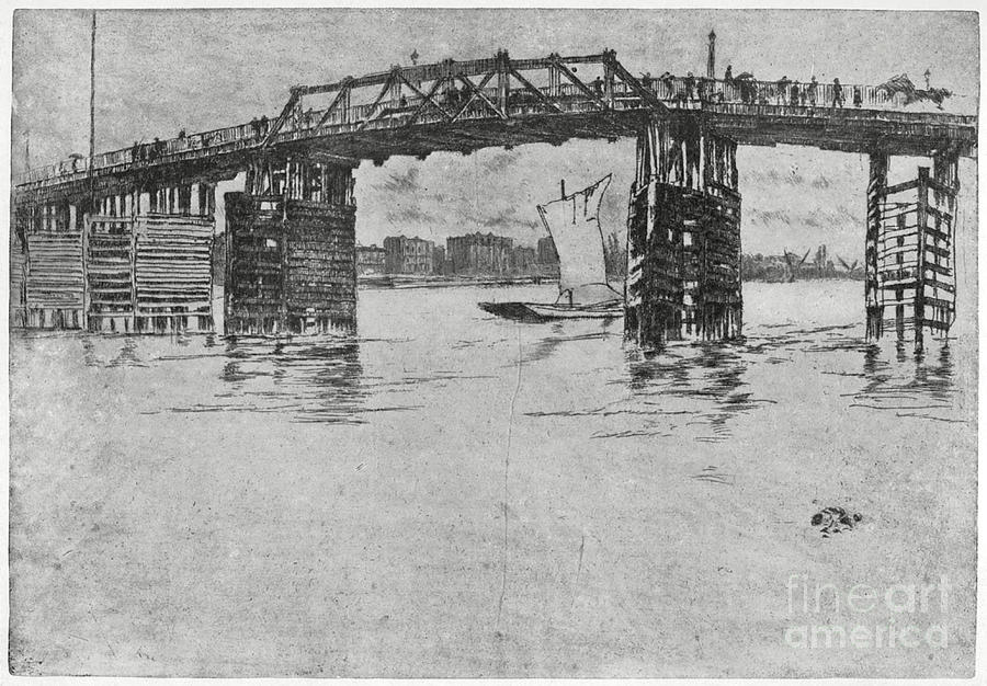 Battersea Bridge, London, 19th Century Drawing by Print Collector