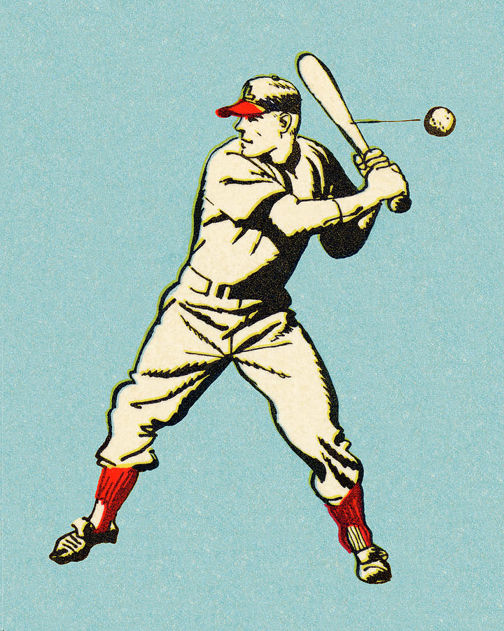 Baseball Drawing - Batting Baseball Player by CSA Images